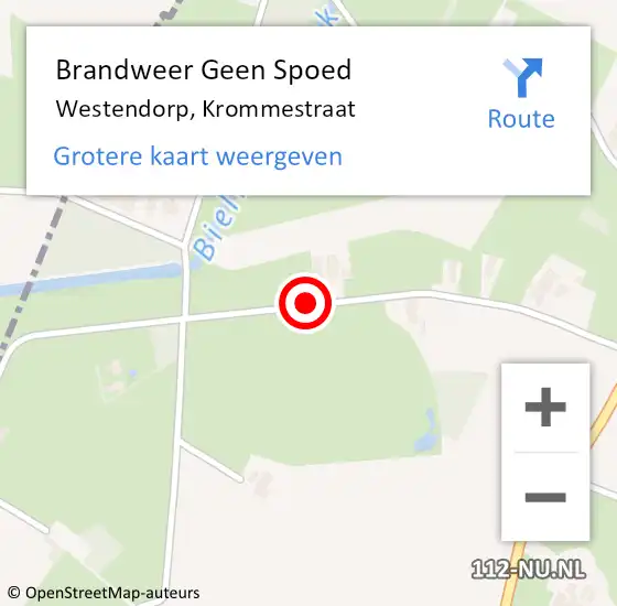 Locatie op kaart van de 112 melding: Brandweer Geen Spoed Naar Westendorp, Krommestraat op 1 juli 2019 13:04