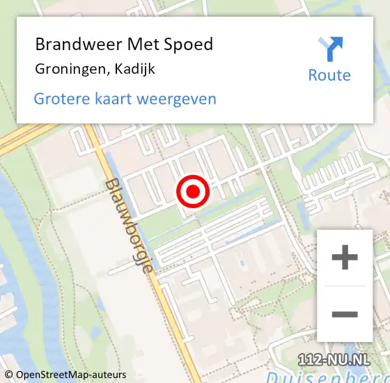Locatie op kaart van de 112 melding: Brandweer Met Spoed Naar Groningen, Kadijk op 1 juli 2019 15:26