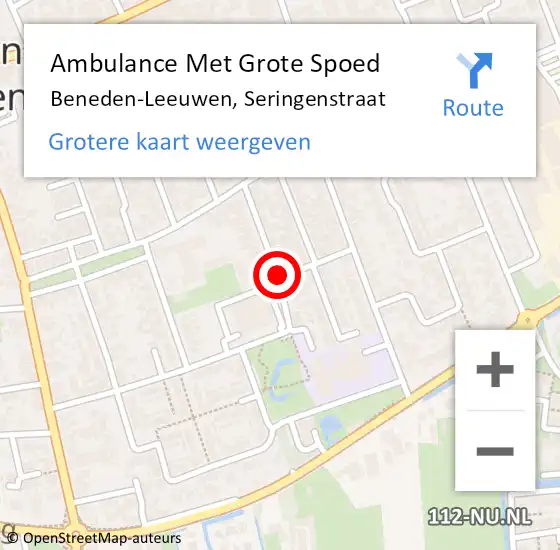 Locatie op kaart van de 112 melding: Ambulance Met Grote Spoed Naar Beneden-Leeuwen, Seringenstraat op 1 juli 2019 16:02