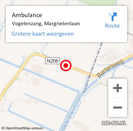 Locatie op kaart van de 112 melding: Ambulance Vogelenzang, Margrietenlaan op 1 juli 2019 16:24