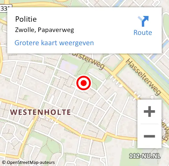 Locatie op kaart van de 112 melding: Politie Zwolle, Papaverweg op 1 juli 2019 16:31