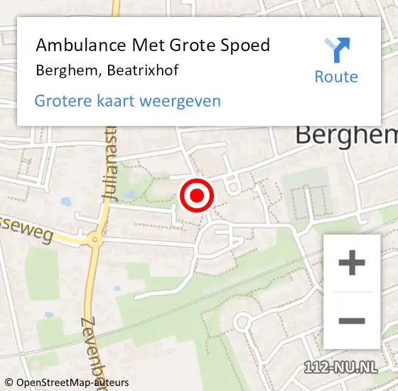 Locatie op kaart van de 112 melding: Ambulance Met Grote Spoed Naar Berghem, Beatrixhof op 1 juli 2019 19:12