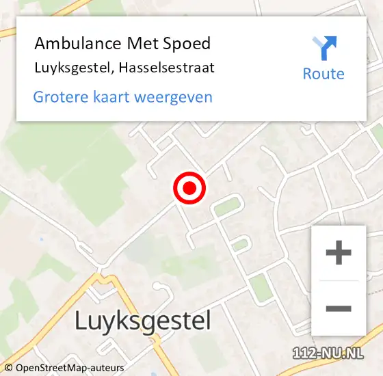 Locatie op kaart van de 112 melding: Ambulance Met Spoed Naar Luyksgestel, Hasselsestraat op 1 juli 2019 19:12