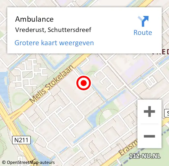 Locatie op kaart van de 112 melding: Ambulance Vrederust, Schuttersdreef op 1 juli 2019 19:31