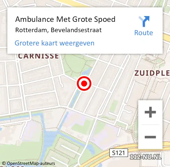 Locatie op kaart van de 112 melding: Ambulance Met Grote Spoed Naar Rotterdam, Bevelandsestraat op 1 juli 2019 19:37