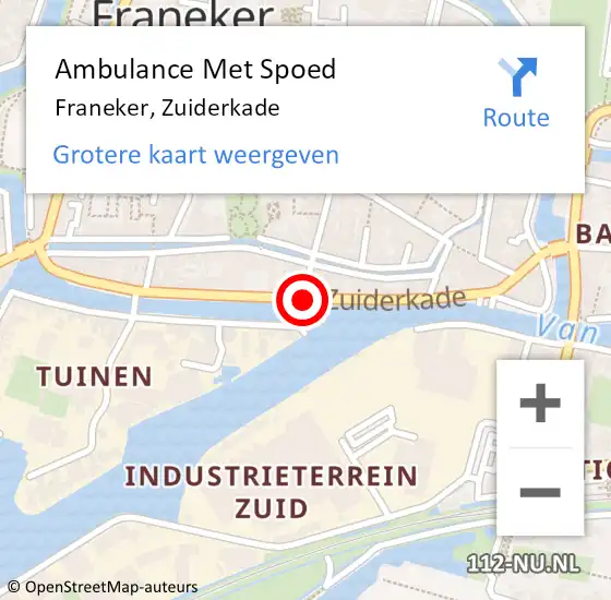 Locatie op kaart van de 112 melding: Ambulance Met Spoed Naar Franeker, Zuiderkade op 1 juli 2019 19:44