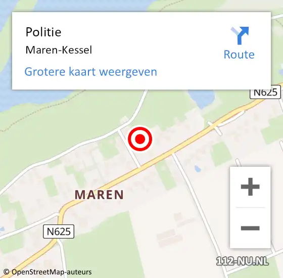 Locatie op kaart van de 112 melding: Politie Maren-Kessel op 1 juli 2019 19:53