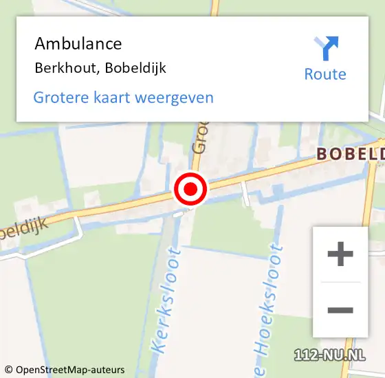 Locatie op kaart van de 112 melding: Ambulance Berkhout, Bobeldijk op 1 juli 2019 20:08