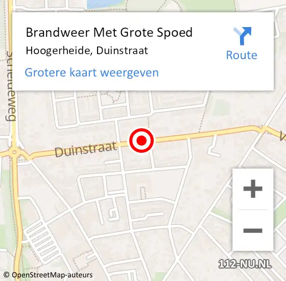 Locatie op kaart van de 112 melding: Brandweer Met Grote Spoed Naar Hoogerheide, Duinstraat op 1 juli 2019 20:29