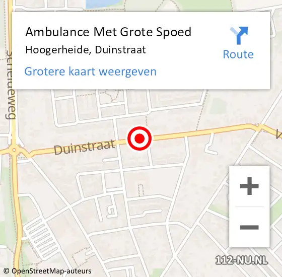 Locatie op kaart van de 112 melding: Ambulance Met Grote Spoed Naar Hoogerheide, Duinstraat op 1 juli 2019 20:30