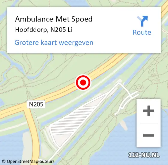 Locatie op kaart van de 112 melding: Ambulance Met Spoed Naar Hoofddorp, N205 Li op 1 juli 2019 21:58