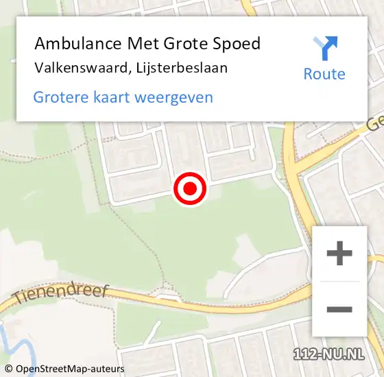 Locatie op kaart van de 112 melding: Ambulance Met Grote Spoed Naar Valkenswaard, Lijsterbeslaan op 2 juli 2019 00:39