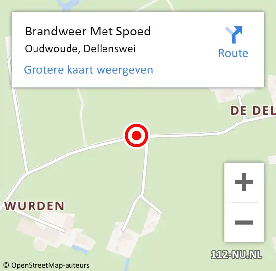Locatie op kaart van de 112 melding: Brandweer Met Spoed Naar Oudwoude, Dellenswei op 2 juli 2019 03:04