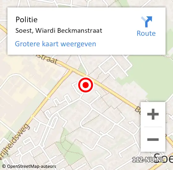 Locatie op kaart van de 112 melding: Politie Soest, Wiardi Beckmanstraat op 2 juli 2019 08:20