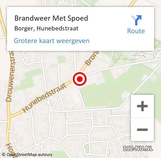 Locatie op kaart van de 112 melding: Brandweer Met Spoed Naar Borger, Hunebedstraat op 2 juli 2019 10:39