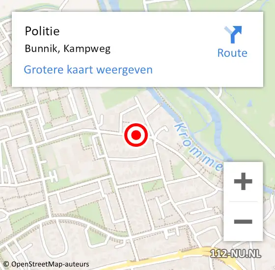Locatie op kaart van de 112 melding: Politie Bunnik, Kampweg op 2 juli 2019 13:59