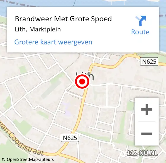 Locatie op kaart van de 112 melding: Brandweer Met Grote Spoed Naar Lith, Marktplein op 2 juli 2019 14:28