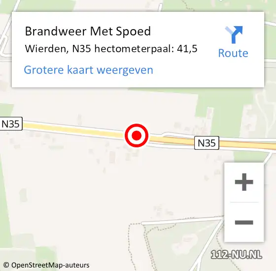 Locatie op kaart van de 112 melding: Brandweer Met Spoed Naar Wierden, N35 hectometerpaal: 41,5 op 2 juli 2019 14:31