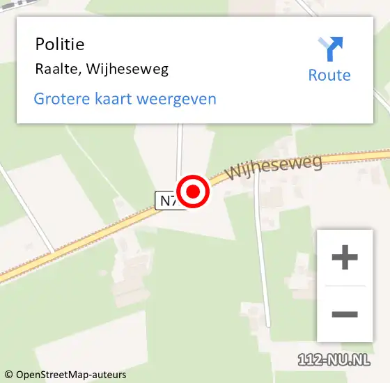 Locatie op kaart van de 112 melding: Politie Raalte, Wijheseweg op 2 juli 2019 14:39