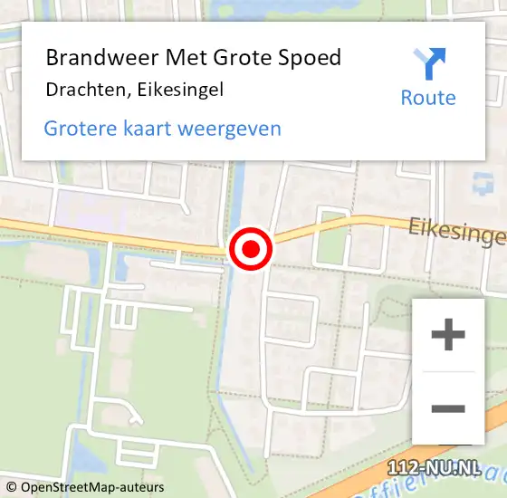 Locatie op kaart van de 112 melding: Brandweer Met Grote Spoed Naar Drachten, Eikesingel op 2 juli 2019 15:45