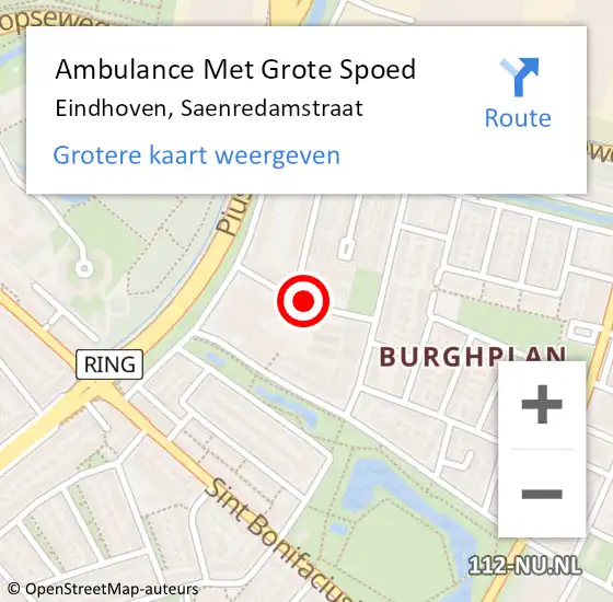 Locatie op kaart van de 112 melding: Ambulance Met Grote Spoed Naar Eindhoven, Saenredamstraat op 2 juli 2019 15:52