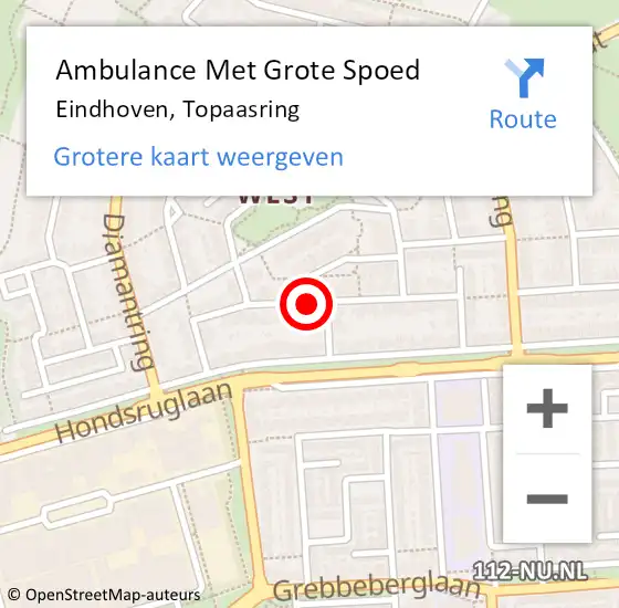 Locatie op kaart van de 112 melding: Ambulance Met Grote Spoed Naar Eindhoven, Topaasring op 2 juli 2019 16:38