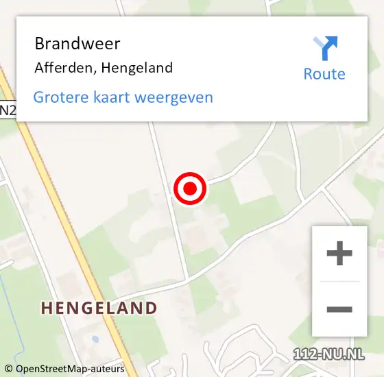 Locatie op kaart van de 112 melding: Brandweer Afferden, Hengeland op 2 juli 2019 16:42