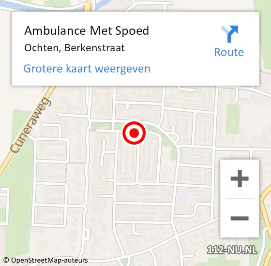 Locatie op kaart van de 112 melding: Ambulance Met Spoed Naar Ochten, Berkenstraat op 2 juli 2019 17:09