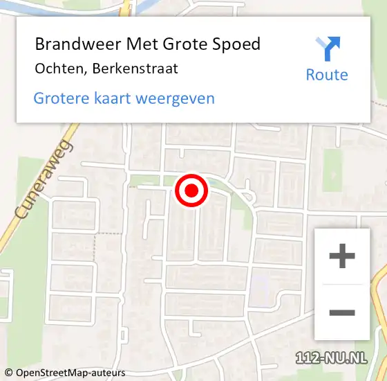 Locatie op kaart van de 112 melding: Brandweer Met Grote Spoed Naar Ochten, Berkenstraat op 2 juli 2019 17:11