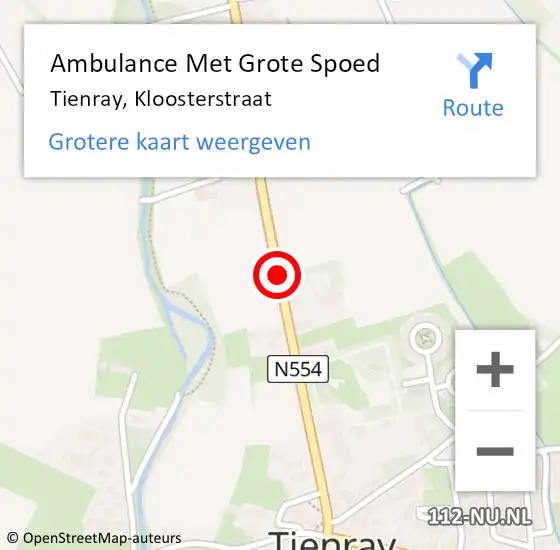 Locatie op kaart van de 112 melding: Ambulance Met Grote Spoed Naar Tienray, Kloosterstraat op 2 juli 2019 17:27