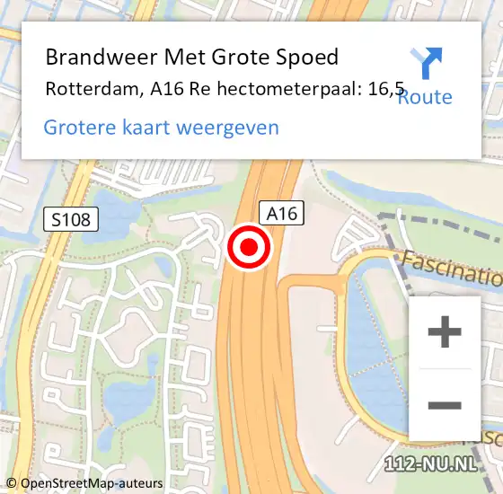 Locatie op kaart van de 112 melding: Brandweer Met Grote Spoed Naar Rotterdam, A16 Li hectometerpaal: 17,3 op 2 juli 2019 18:04