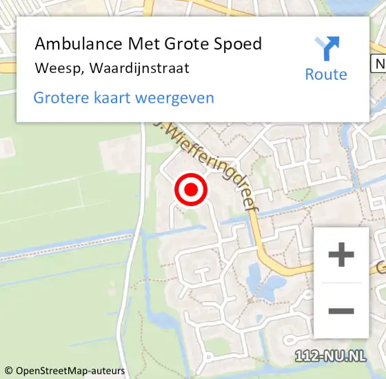 Locatie op kaart van de 112 melding: Ambulance Met Grote Spoed Naar Weesp, Waardijnstraat op 6 april 2014 11:38