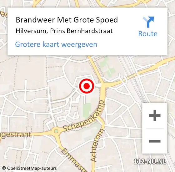 Locatie op kaart van de 112 melding: Brandweer Met Grote Spoed Naar Hilversum, Prins Bernhardstraat op 2 juli 2019 19:58