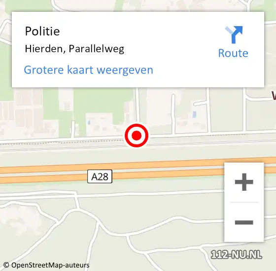 Locatie op kaart van de 112 melding: Politie Hierden, Parallelweg op 2 juli 2019 19:59