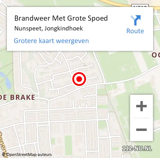 Locatie op kaart van de 112 melding: Brandweer Met Grote Spoed Naar Nunspeet, Jongkindhoek op 2 juli 2019 21:58