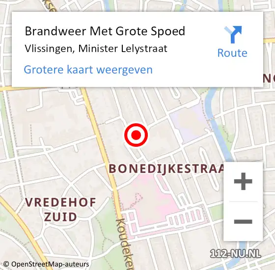 Locatie op kaart van de 112 melding: Brandweer Met Grote Spoed Naar Vlissingen, Minister Lelystraat op 2 juli 2019 23:20