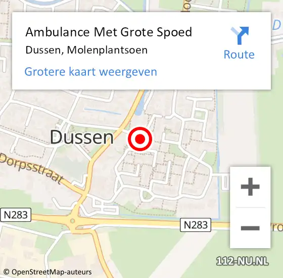 Locatie op kaart van de 112 melding: Ambulance Met Grote Spoed Naar Dussen, Molenplantsoen op 3 juli 2019 03:36