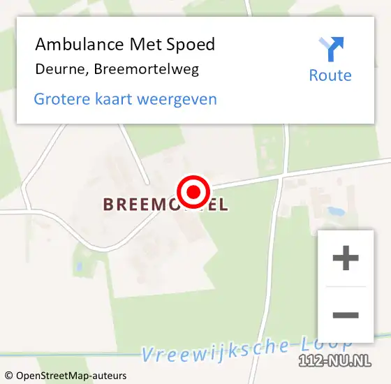 Locatie op kaart van de 112 melding: Ambulance Met Spoed Naar Deurne, Breemortelweg op 3 juli 2019 06:55