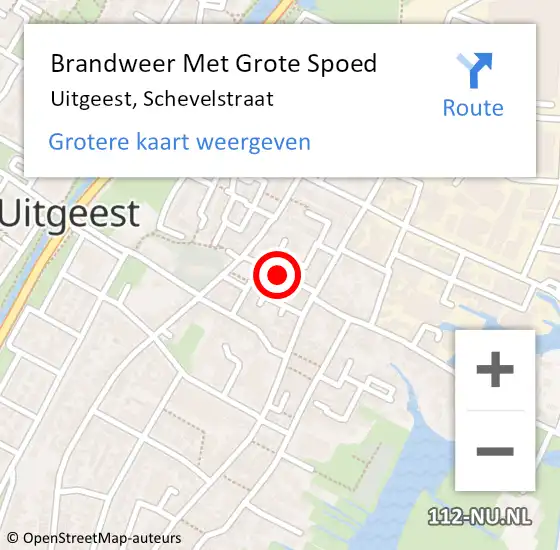 Locatie op kaart van de 112 melding: Brandweer Met Grote Spoed Naar Uitgeest, Schevelstraat op 3 juli 2019 06:59