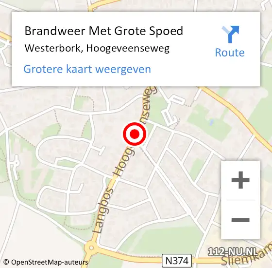 Locatie op kaart van de 112 melding: Brandweer Met Grote Spoed Naar Westerbork, Hoogeveenseweg op 7 september 2013 18:08