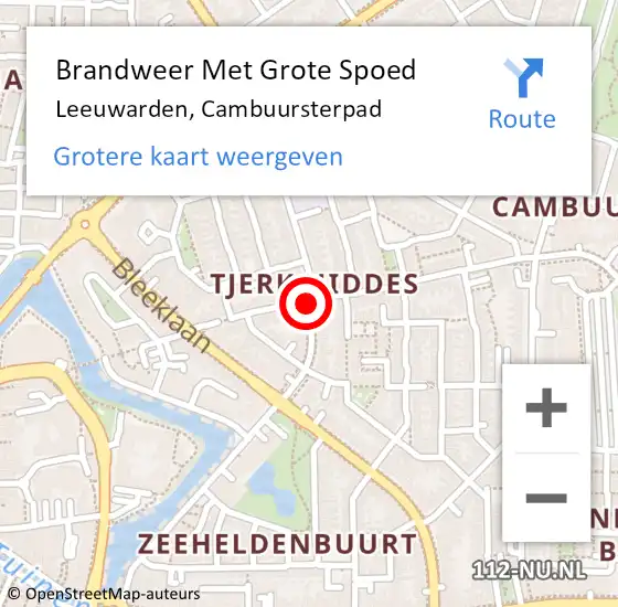 Locatie op kaart van de 112 melding: Brandweer Met Grote Spoed Naar Leeuwarden, Cambuursterpad op 3 juli 2019 09:35