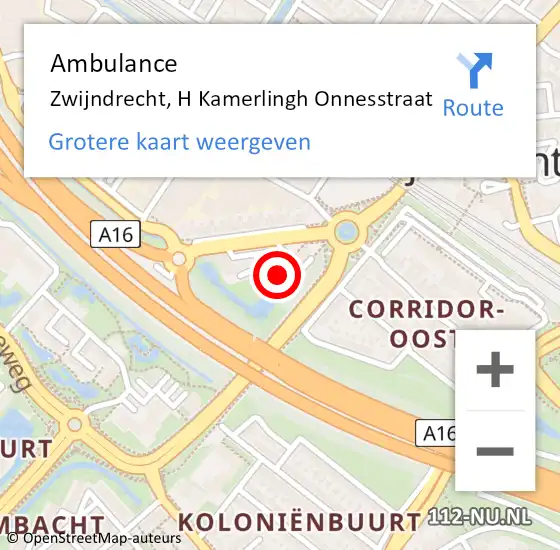 Locatie op kaart van de 112 melding: Ambulance Zwijndrecht, H Kamerlingh Onnesstraat op 3 juli 2019 10:25