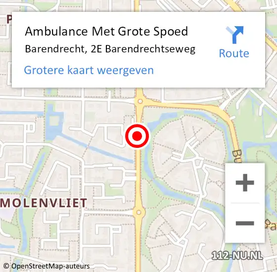 Locatie op kaart van de 112 melding: Ambulance Met Grote Spoed Naar Barendrecht, 2E Barendrechtseweg op 3 juli 2019 10:50