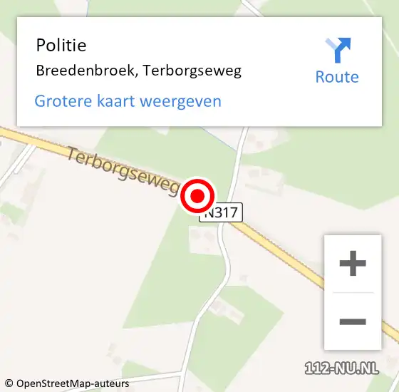 Locatie op kaart van de 112 melding: Politie Breedenbroek, Terborgseweg op 3 juli 2019 11:46