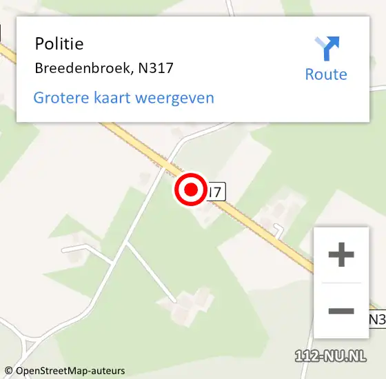 Locatie op kaart van de 112 melding: Politie Breedenbroek, N317 op 3 juli 2019 11:48