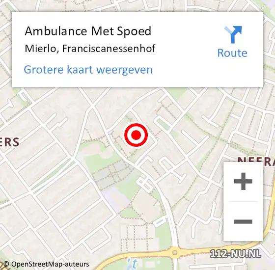 Locatie op kaart van de 112 melding: Ambulance Met Spoed Naar Mierlo, Franciscanessenhof op 3 juli 2019 11:49