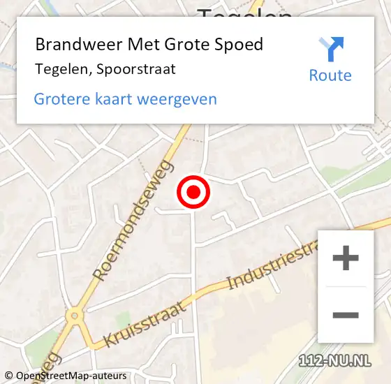 Locatie op kaart van de 112 melding: Brandweer Met Grote Spoed Naar Tegelen, Spoorstraat op 3 juli 2019 12:53