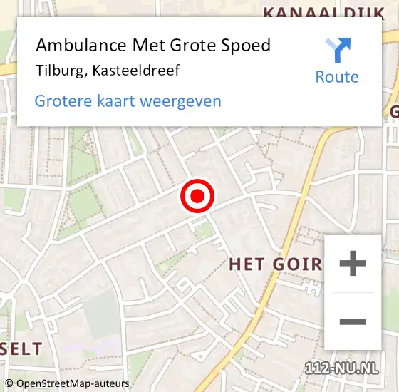 Locatie op kaart van de 112 melding: Ambulance Met Grote Spoed Naar Tilburg, Kasteeldreef op 3 juli 2019 12:58