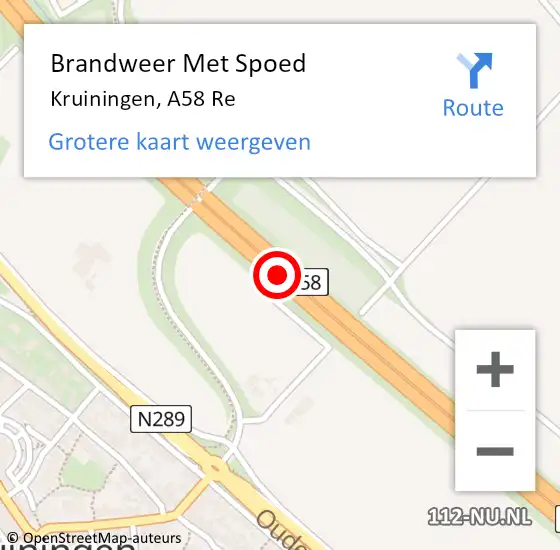 Locatie op kaart van de 112 melding: Brandweer Met Spoed Naar Kruiningen, A58 Re op 3 juli 2019 13:01