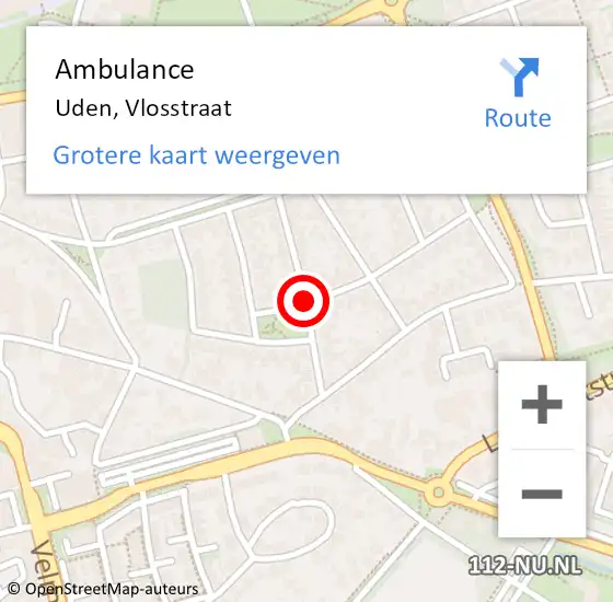 Locatie op kaart van de 112 melding: Ambulance Uden, Vlosstraat op 3 juli 2019 13:51